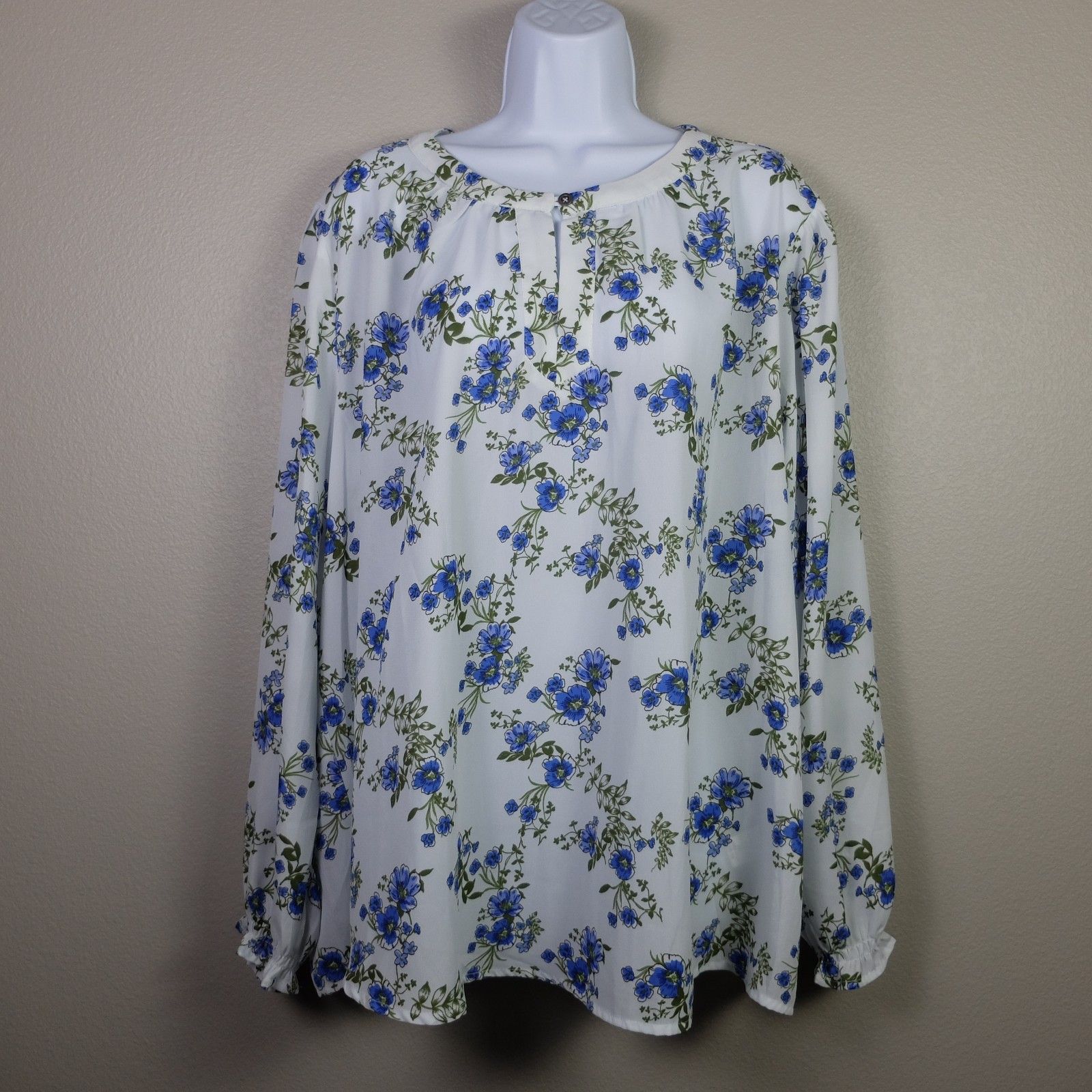 Papermoon White & Blue Floral Long Sleeve Blouse Size 3x